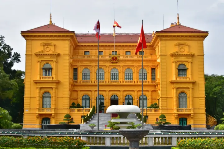 The yellow Presidential Palace by Ba Đình Square, Hanoi