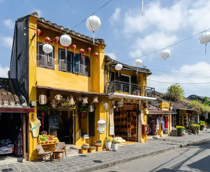 Lanterns outside a yellow house in Hội An