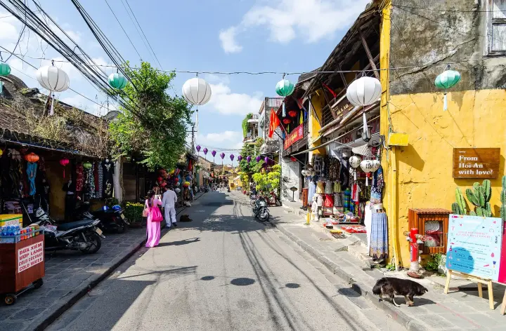 Yellow shophouses and lanterns in Hội An Ancient Town