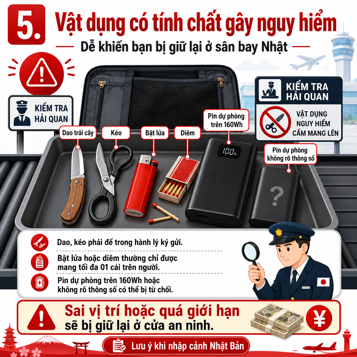 Top 5 món đồ khiến bạn bị giữ lại ở sân bay Nhật Bản có thể bạn không ngờ tới